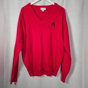 Vintage IZOD Sweater Men's L Red Knit V Neck Pullover Crest Logo